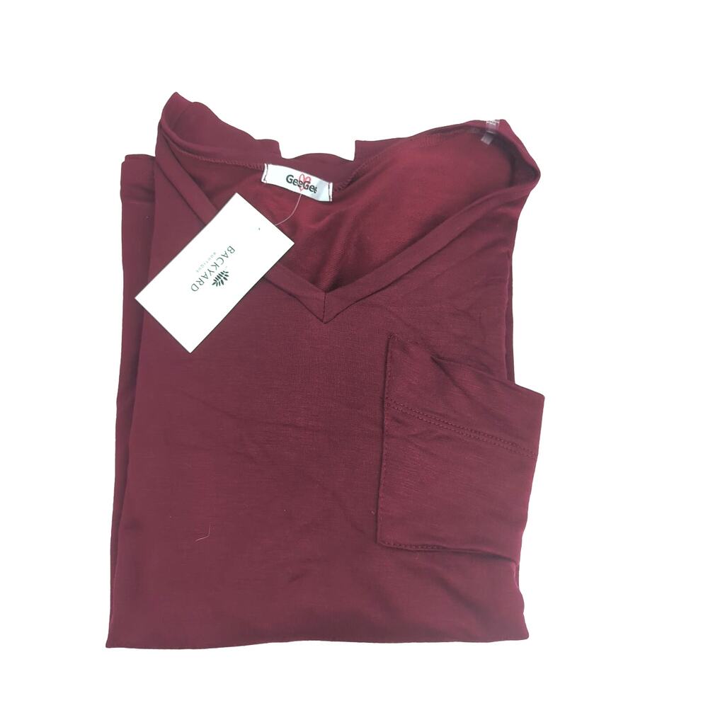 NWT GeeGee Rayon Blend Maroon T-Shirt Womens S Pocket V-Neck